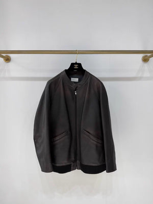 The Rows new distressed brown calfskin leather jacket,