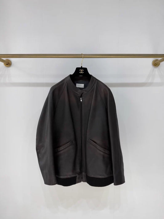 The Rows new distressed brown calfskin leather jacket,