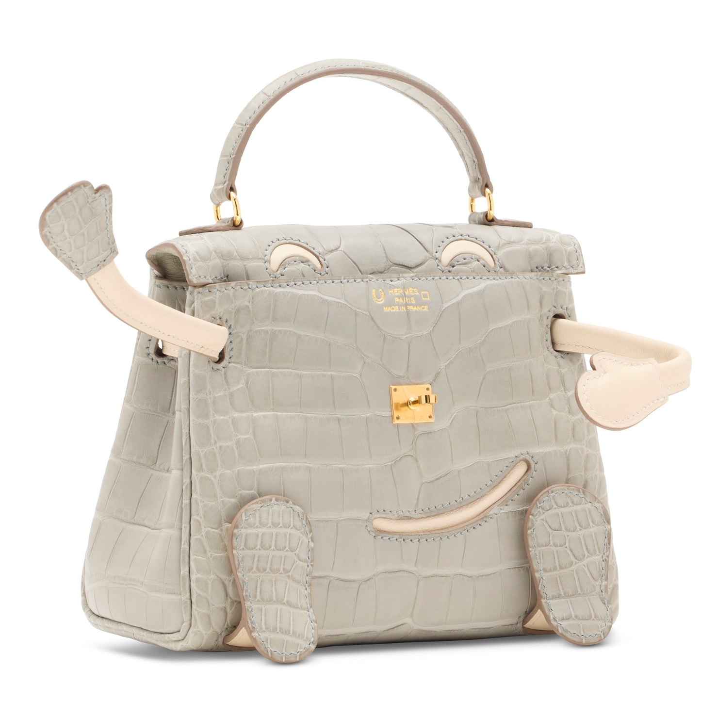 Hermes Kelly Doll Quelle Idole Gris Perle Matte Alligator  Craie Swift Leather with Gold Hardware