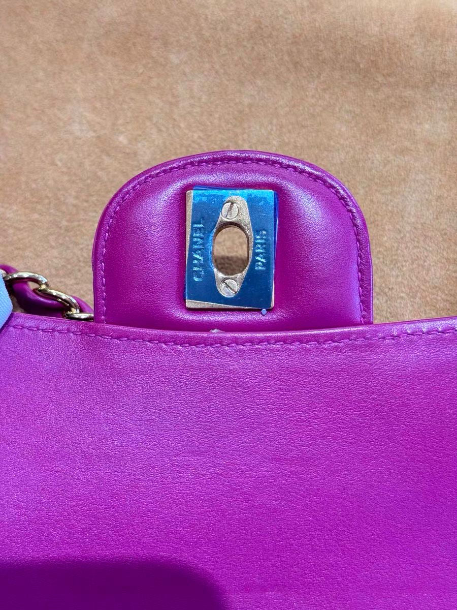 Chanel pink Alligator leather mini flap gold hardware
