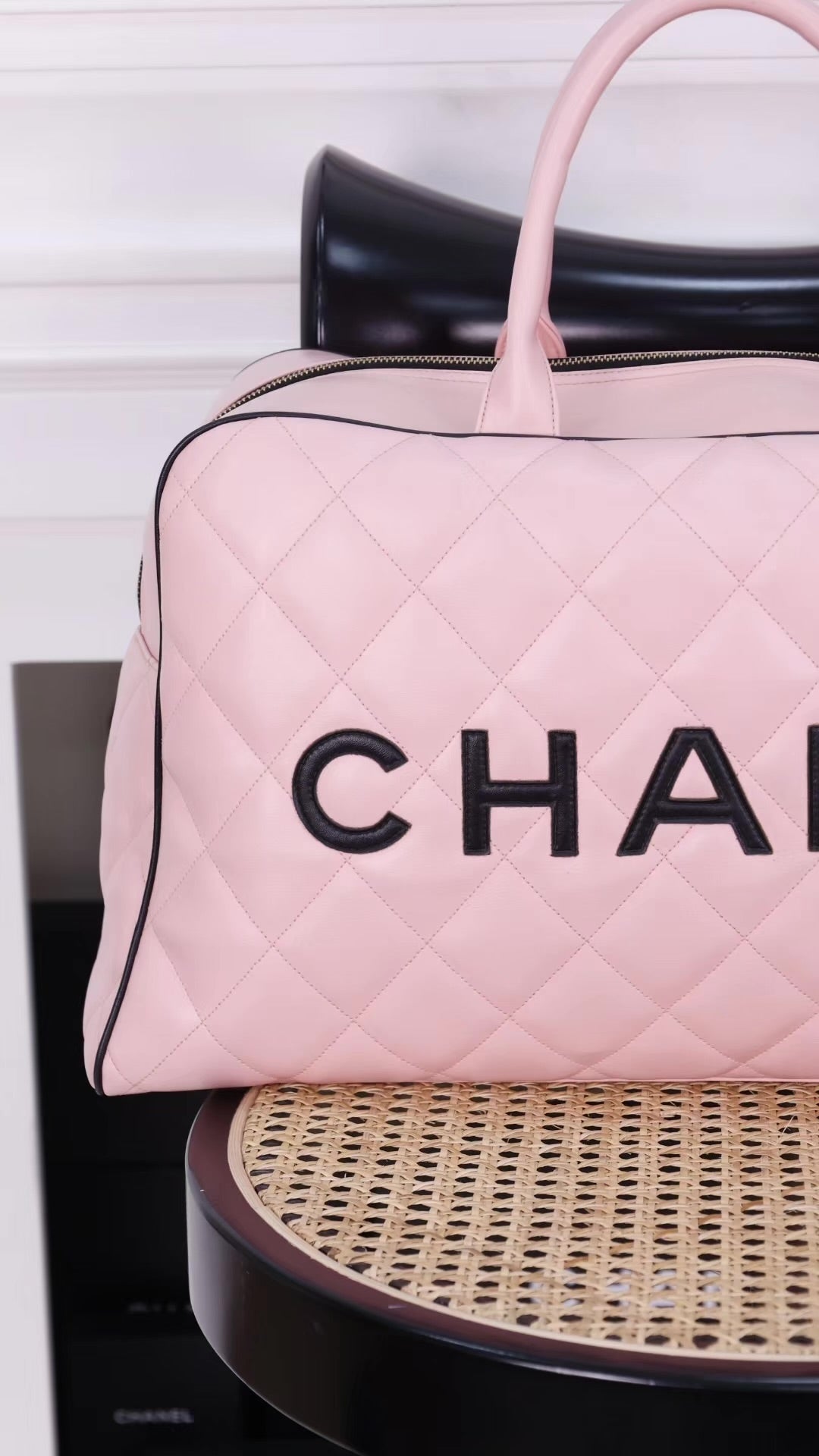 Chanel pink leather boston bag