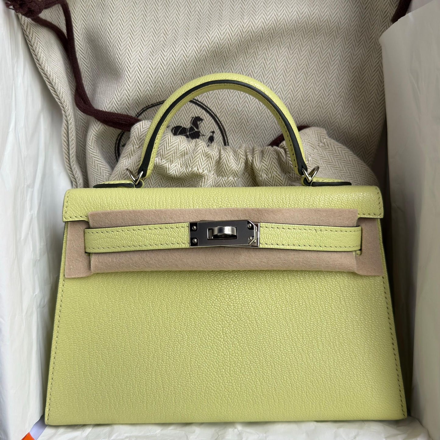 Hermes Mini Kelly 20 Jaune Bourgeon Chèvre Mysore  Palladium Hardware