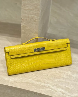 Hermès Kelly Cut hermes Marigold Yellow Matte alligator Leather Palladium hardware