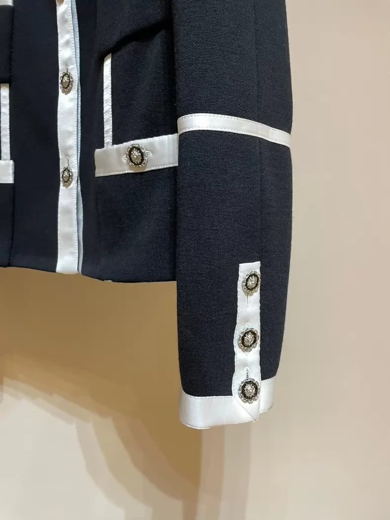 Chanel 20A Black and White Striped Pocket Jacket