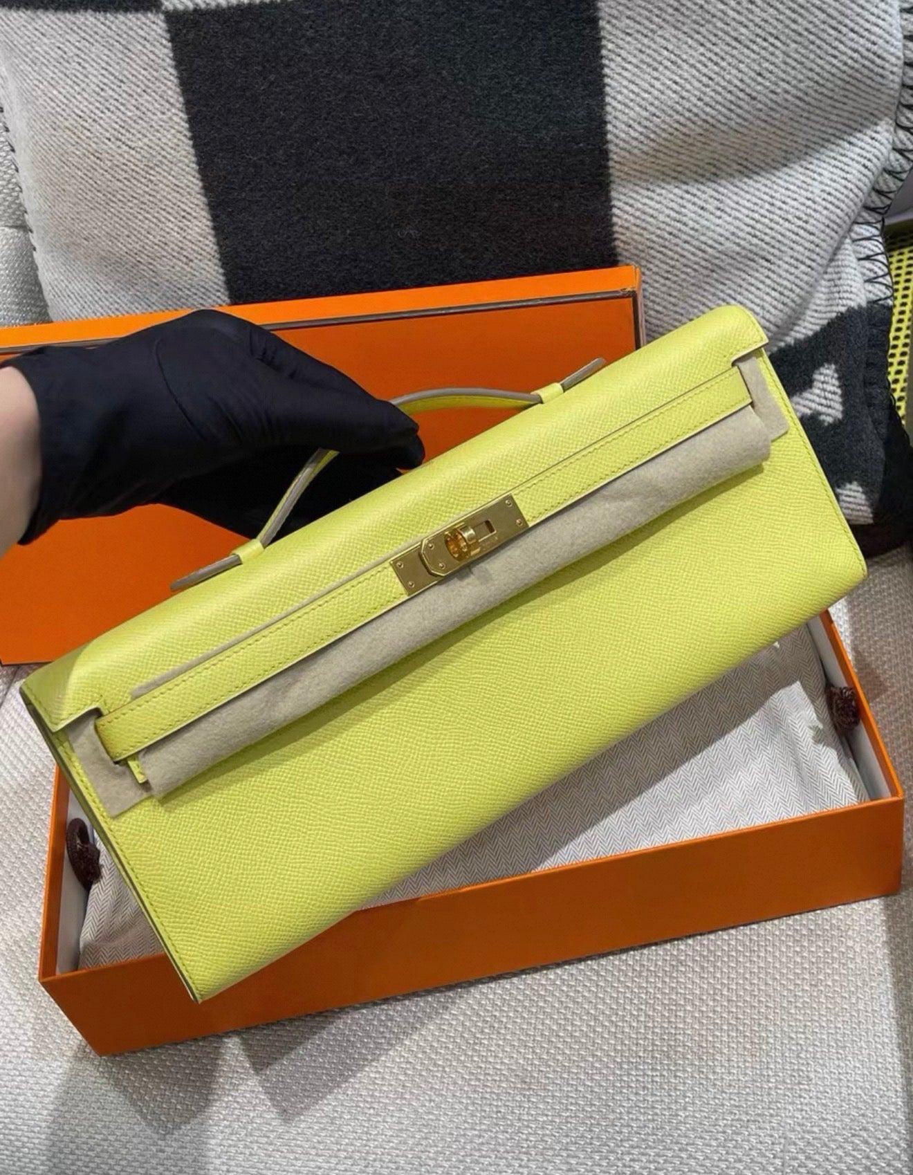 Hermes Kelly cut Yellow Jaune Epsom leather gold hardware