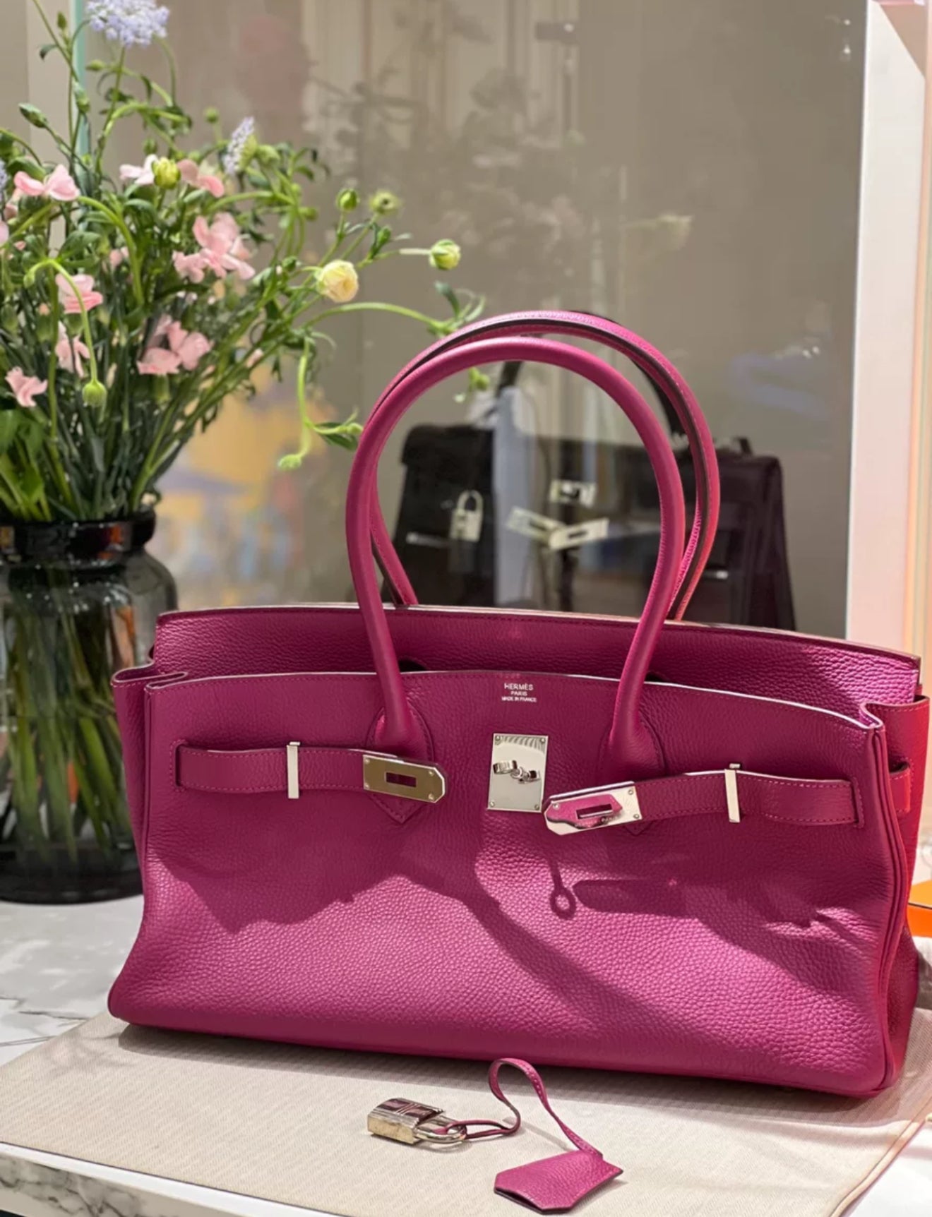 HERMÈS Birkin Shoulder Rose Pourpre Togo Leather Palladium Hardware