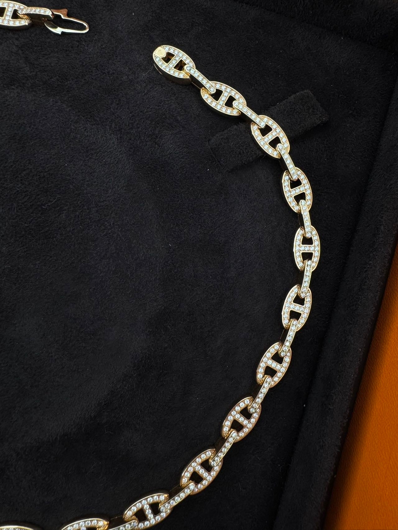 Hermes Chaine dancre Enchaine 18k Rose Gold Diamond Link Necklace