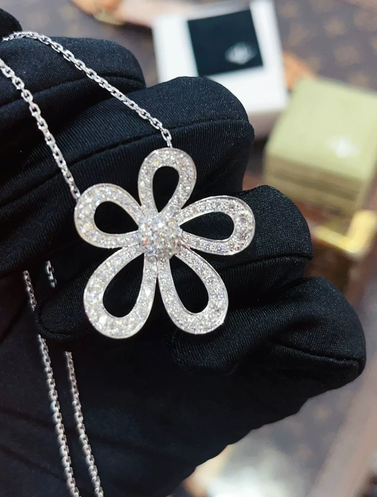 Van Cleef  Arpels White Gold and Diamond Flowerlace Pendant Necklace