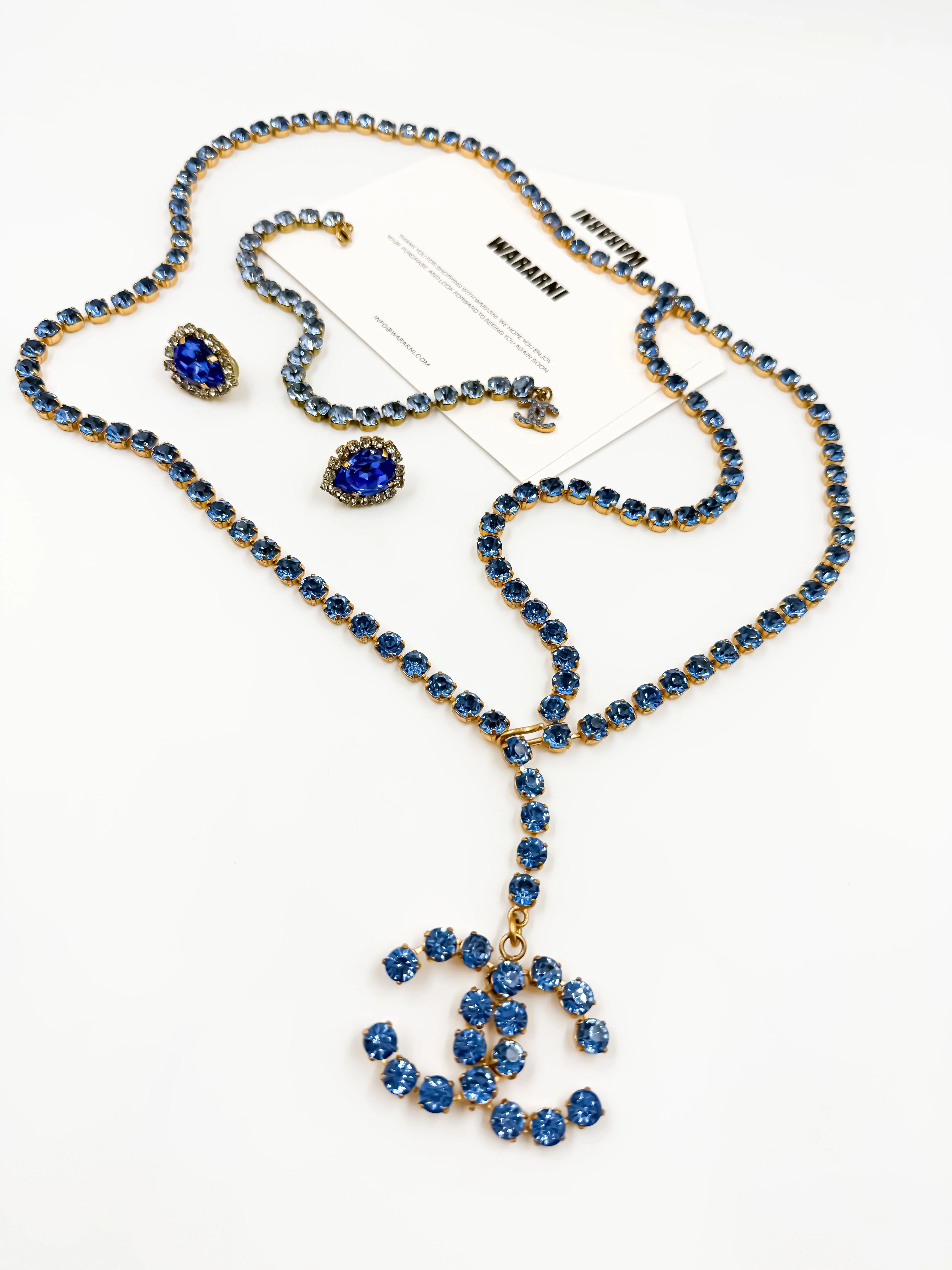 Chanel 1995 “Barbie Collection” Blue Rhinestone Set — Belt, Earrings & Anklet