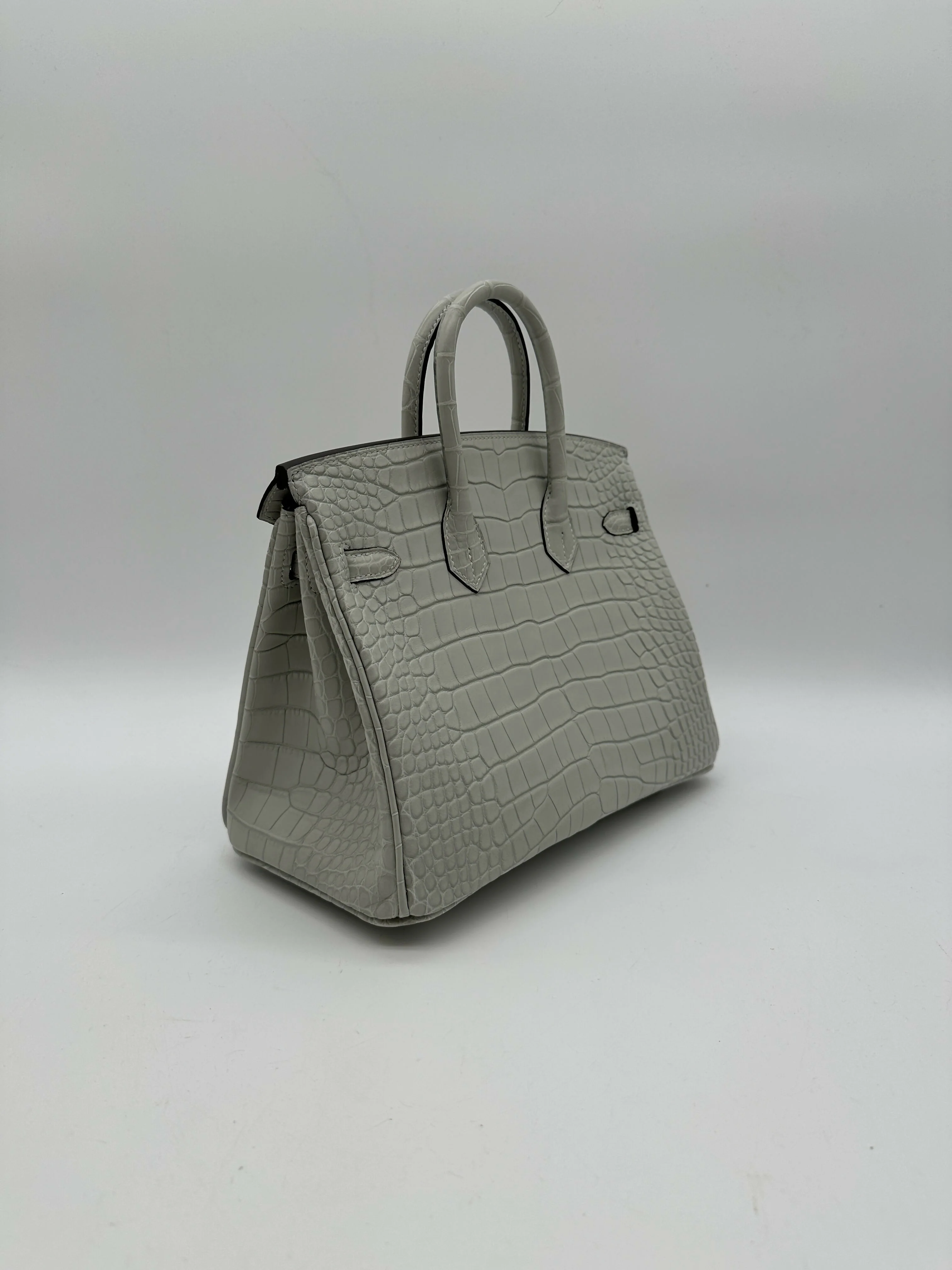 Hermès Birkin 25 Matte Alligator Gris Neve PHW W 2025