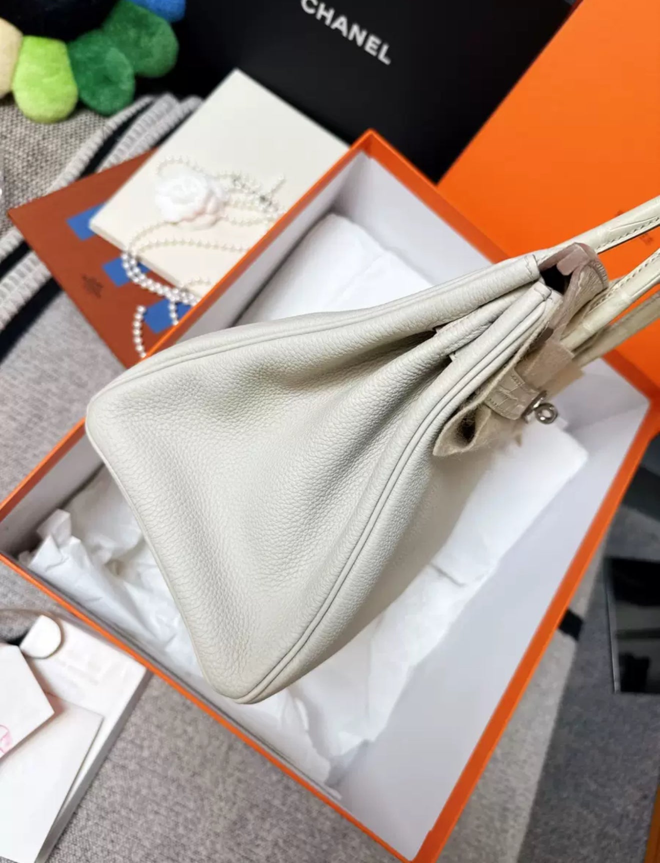 Hermes Birkin Touch 30 Beton Togo leather/Matt alligator crocodile leather Palladium hardware