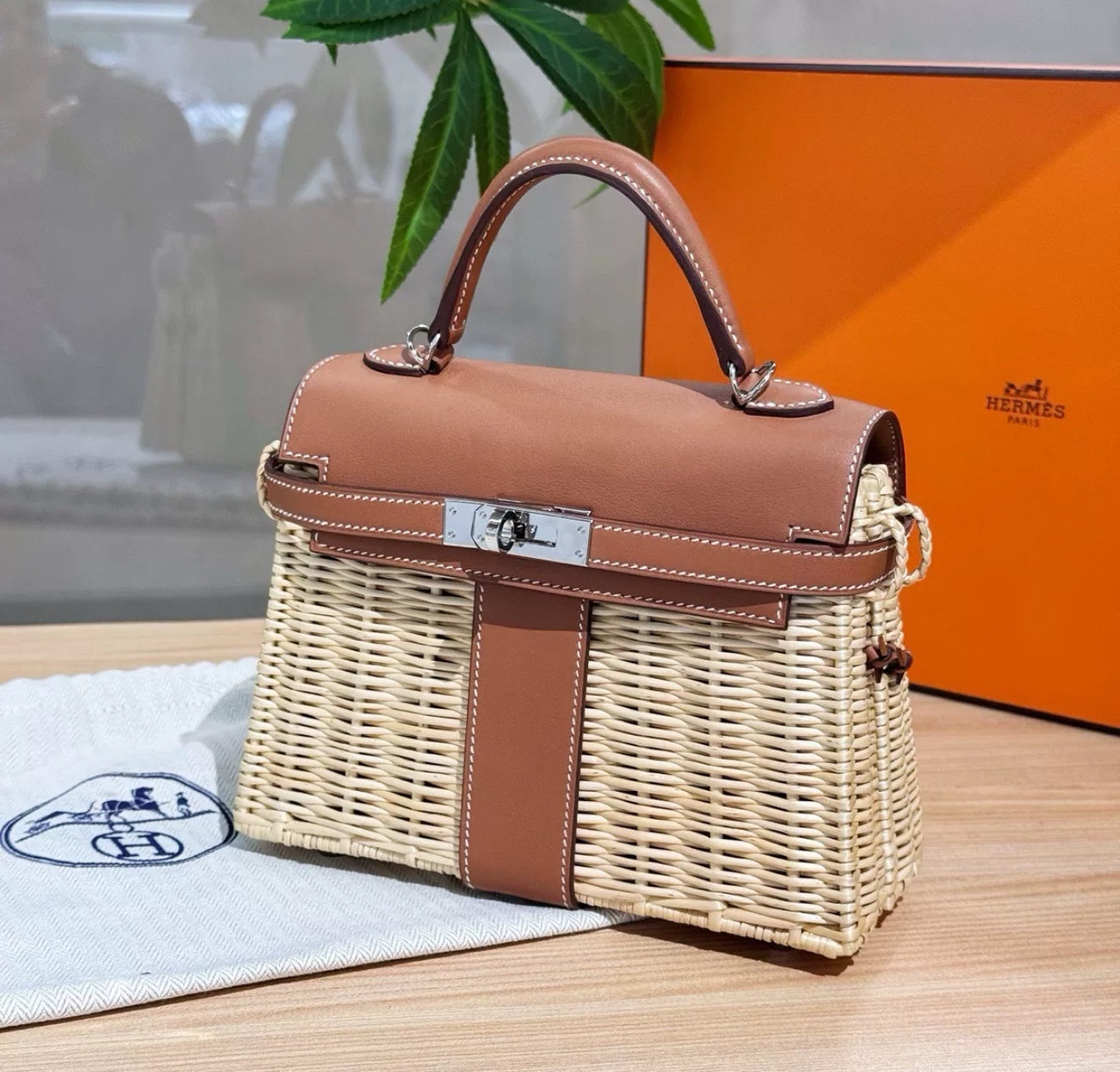 Hermès Kelly 20 Mini Picnic Barenia  Osier Wicker Palladium Hardware