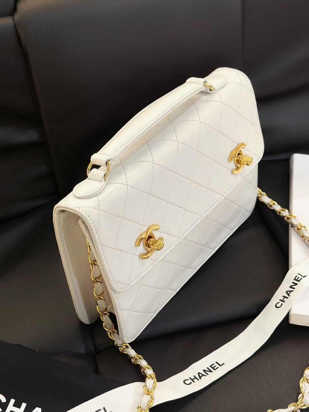 Chanel Vintage Timeless Classic CC Double Turn Lock Bag White