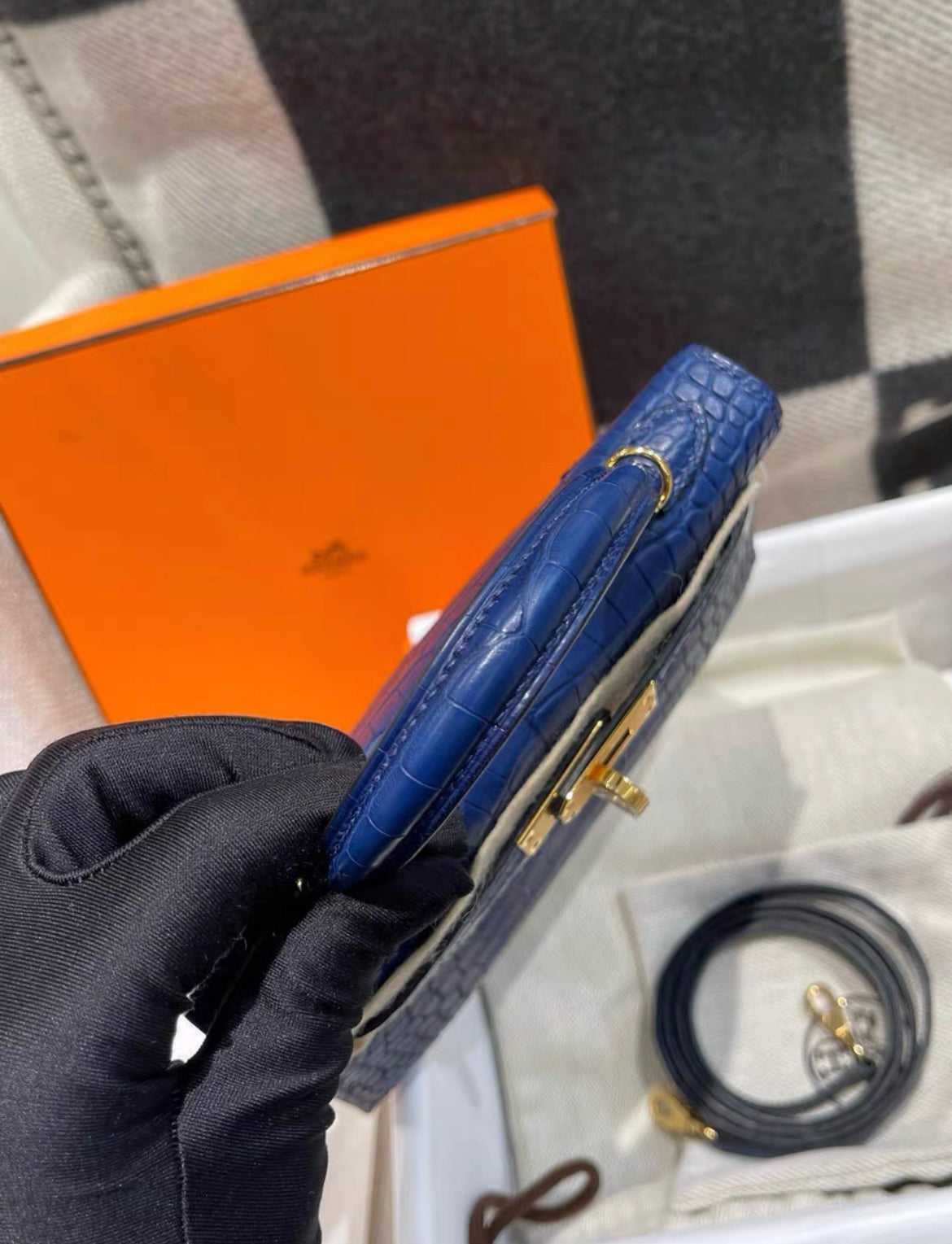 Hermès Mini Kelly 20 Blue Sapphire Blue Crocodile Matte Gold Hardware