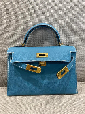 Hermes Mini Kelly Bleu Jean Epsom Gold Hardware