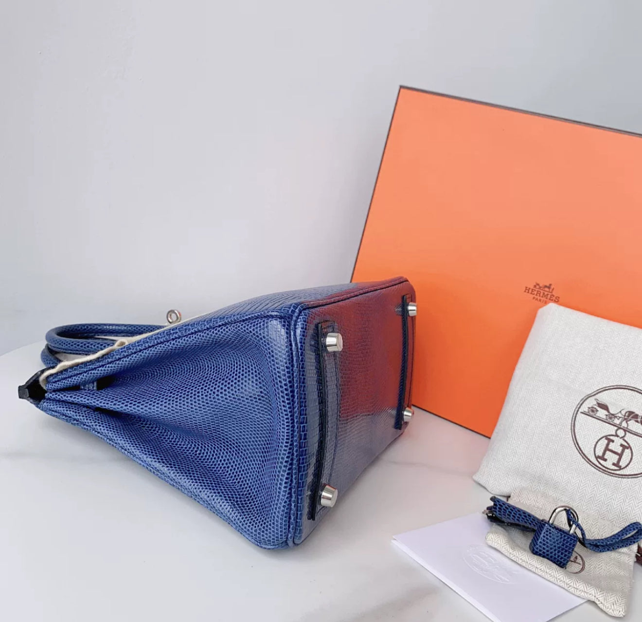 Hermes Birkin 25 Bleu Mykonos Lezard Lizard Palladium Hardware