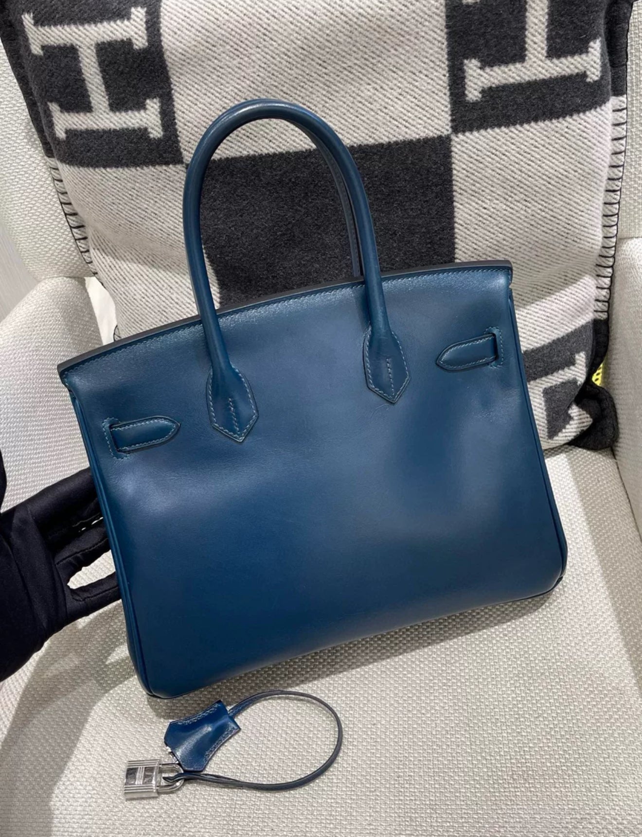 Hermès Birkin 30 blue box leather Palladium Hardware