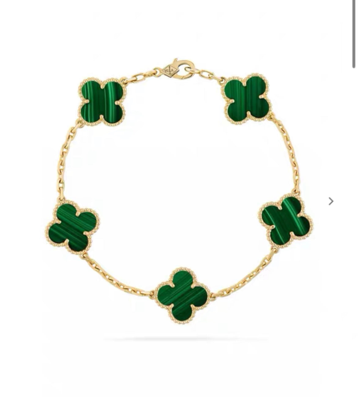 Van Cleef  Arpels Vintage Alhambra bracelet, 5 motifs
18K yellow gold, Malachite
