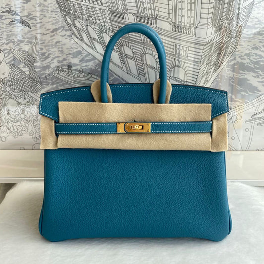 Hermes Birkin 25 blue jean Togo leather Gold hardware