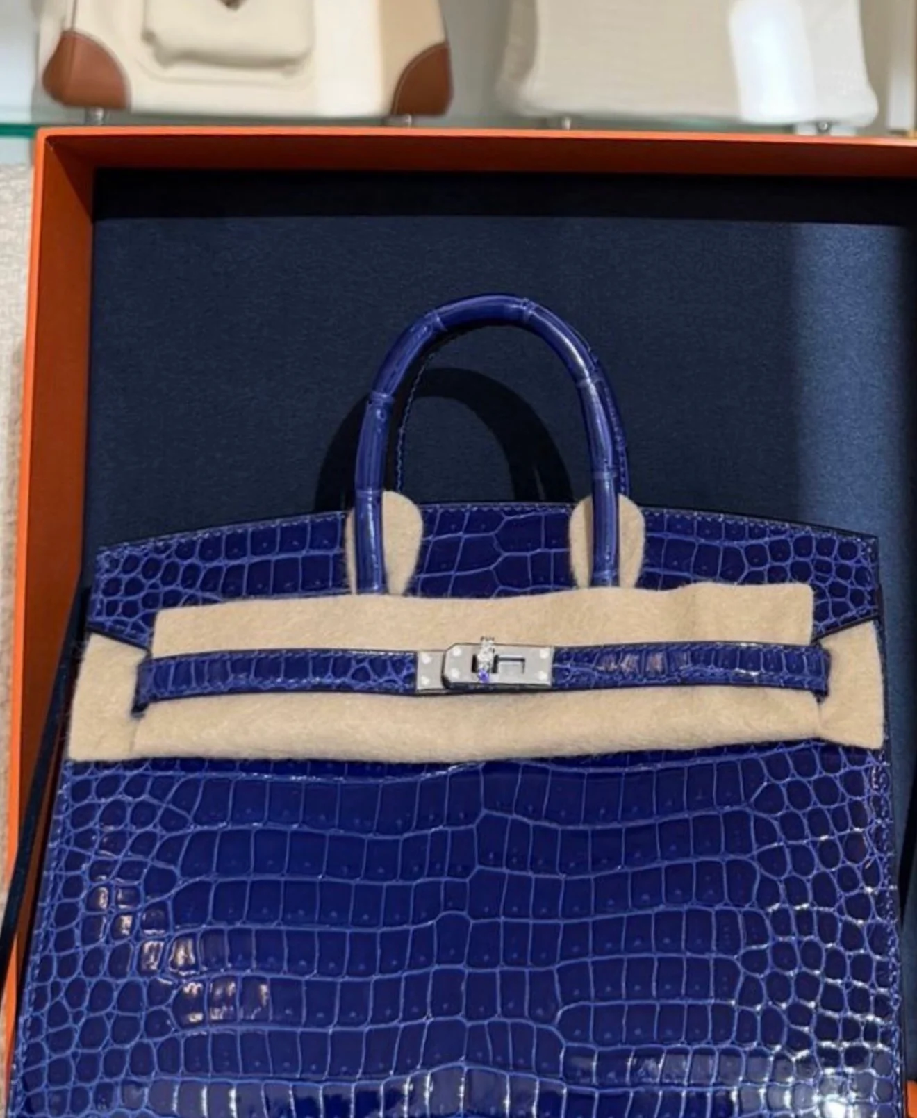 Hermes Birkin 20 Bleu Electrique Shiny Crocodile Porosus Diamond Hardware