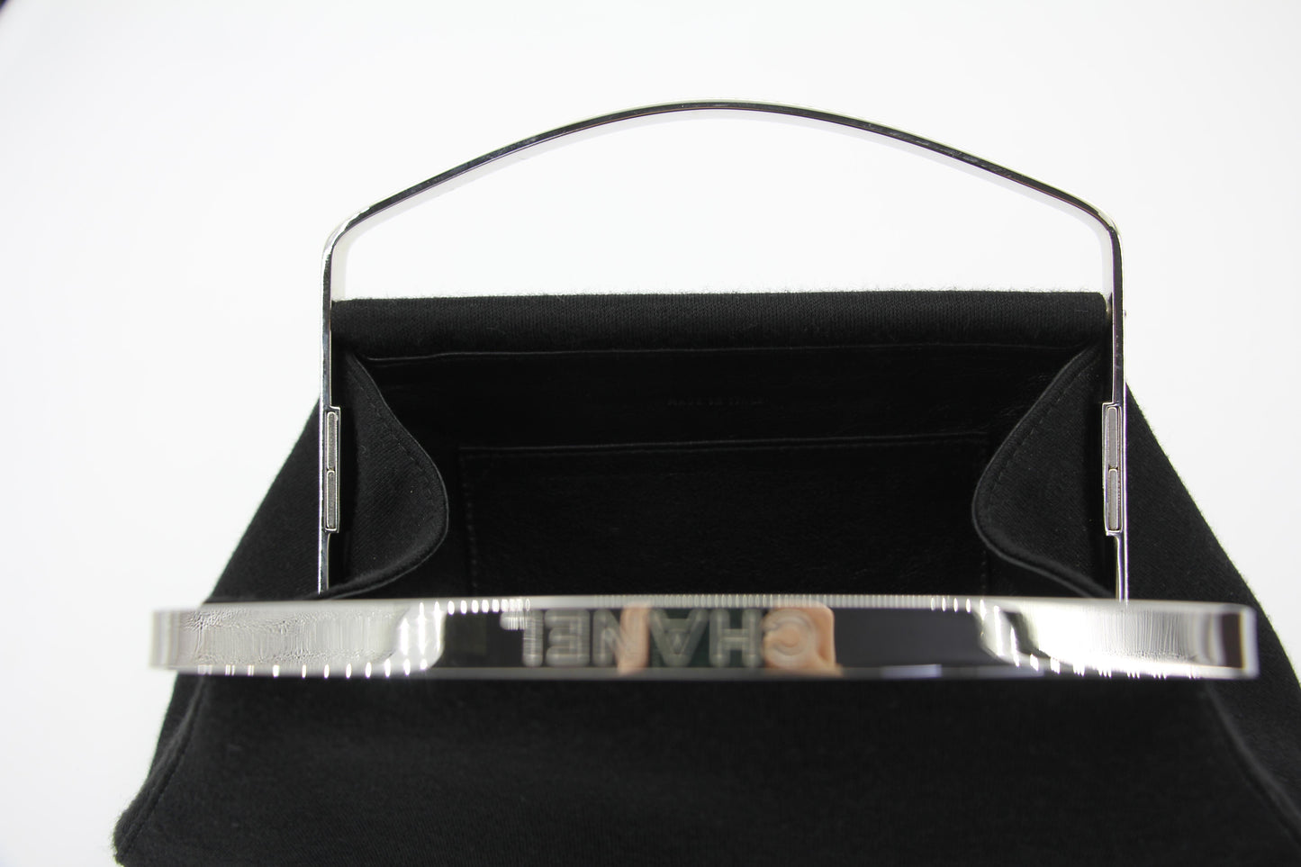 Chanel vintage black clutch with silver hardware handle