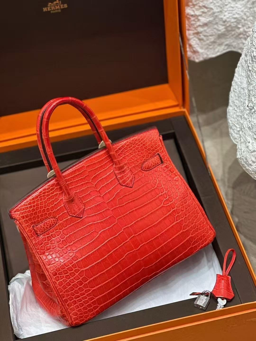 Hermès Birkin 30 SHINY BOUGAINVILLIER POROSUS CROCODILE LEATHER WITH DIAMONDS HARDWARE