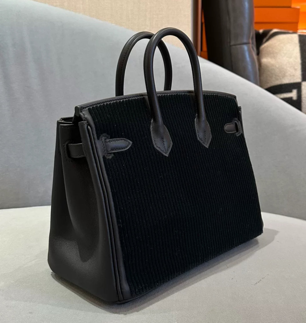 Hermès Limited Edition Black Swift Côte à Côte Tuffetage Birkin 25 Palladium Hardware