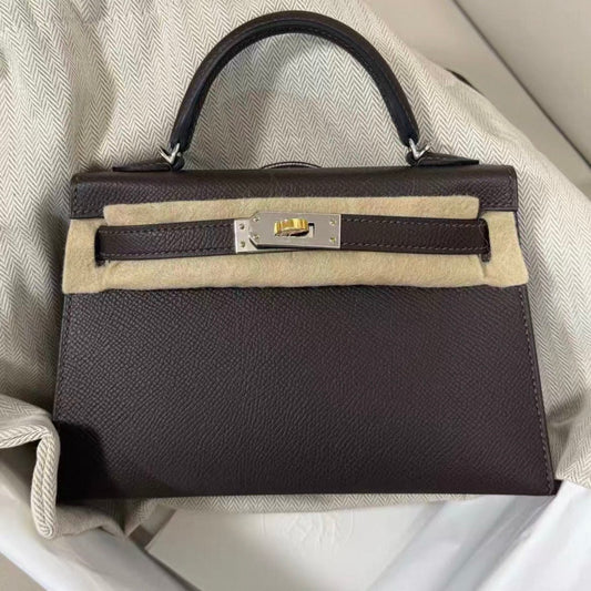 Hermes mini Kelly 20 Ebene Epsom Leather Electrum Hardware