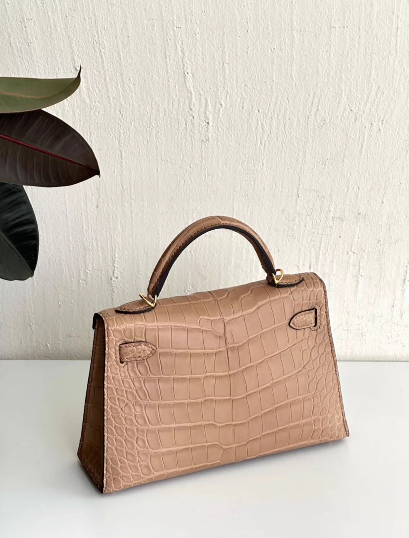 HERMÈS Mini Kelly II Matte Alligator in Chai with Gold hardware