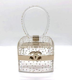 Rare Chanel 2004 rhinestone embellished vanity top handle mini bag