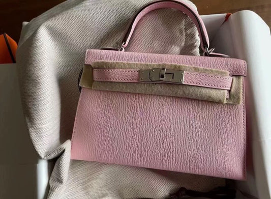 Hermes Mini Kelly 20 Rose Sakura Chèvre Palladium Hardware