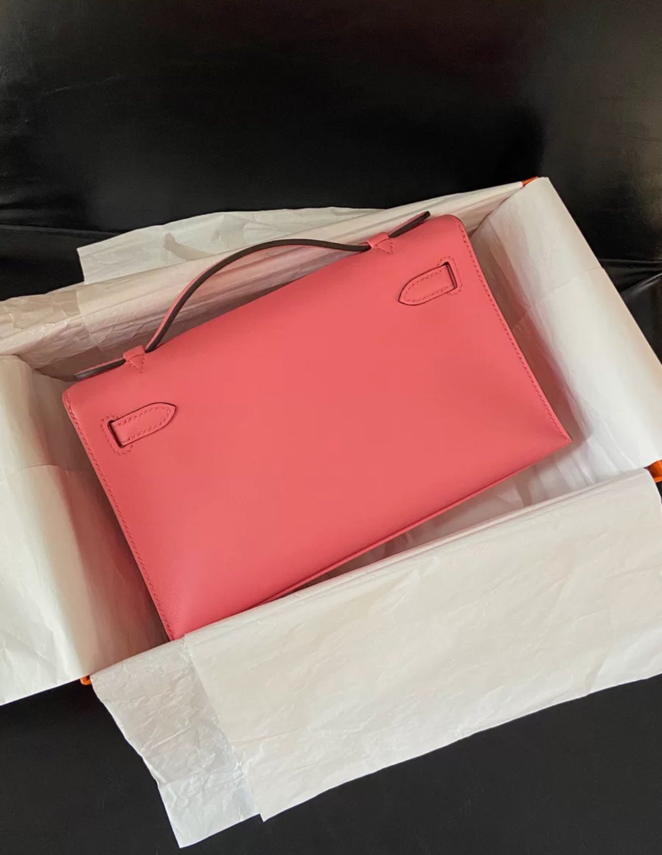 Hermès Kelly Pochette Rose Azalee Swift Leather Palladium Hardware