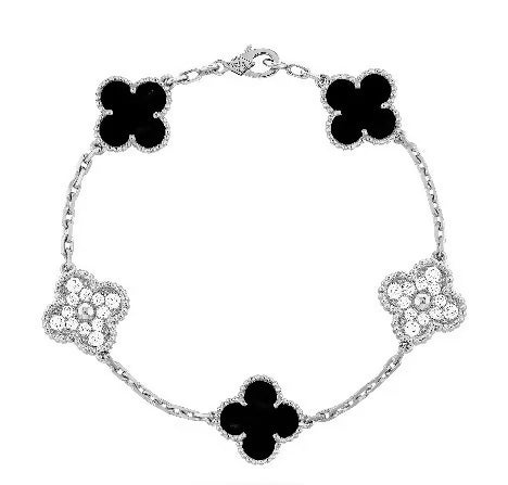 Van Cleef  Arpels Vintage Alhambra bracelet, 5 motifs 18K white gold, Diamond, Onyx