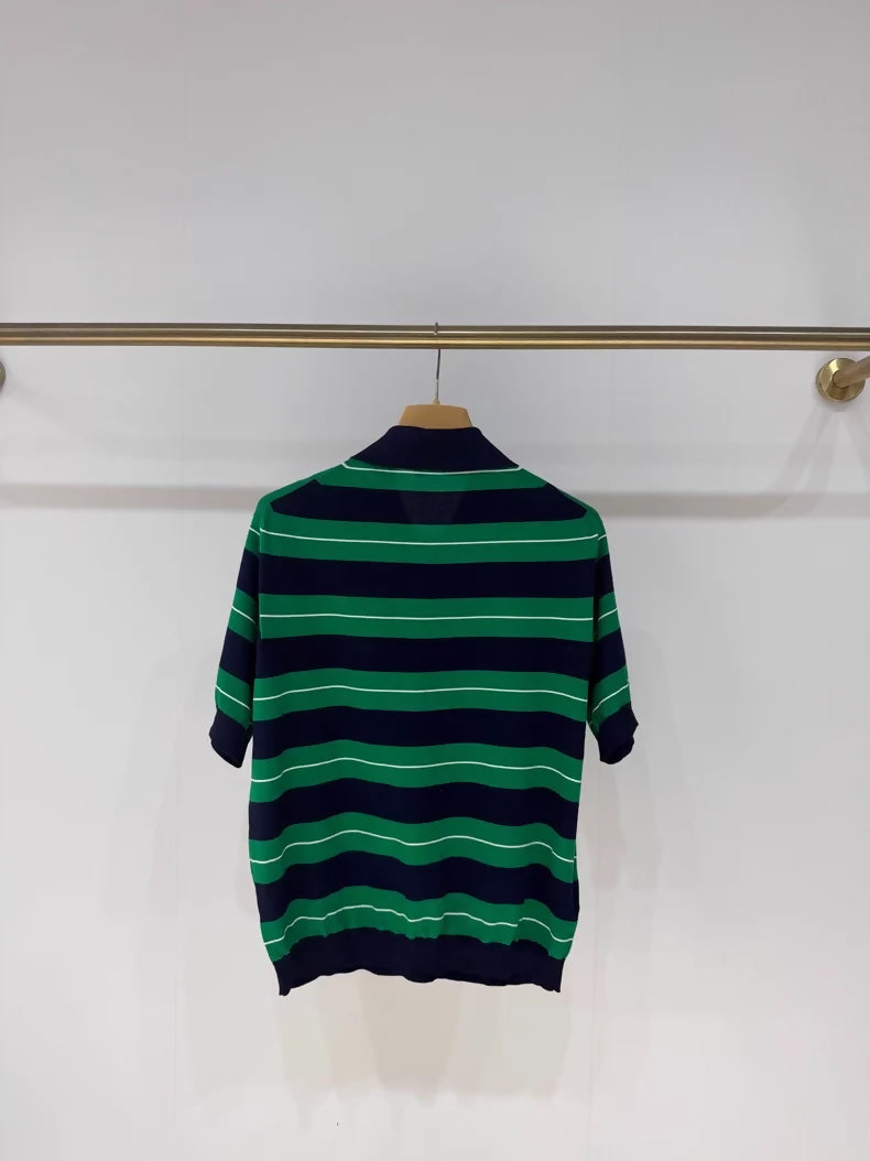 Miu Miu 25 new black and green striped polo shirt