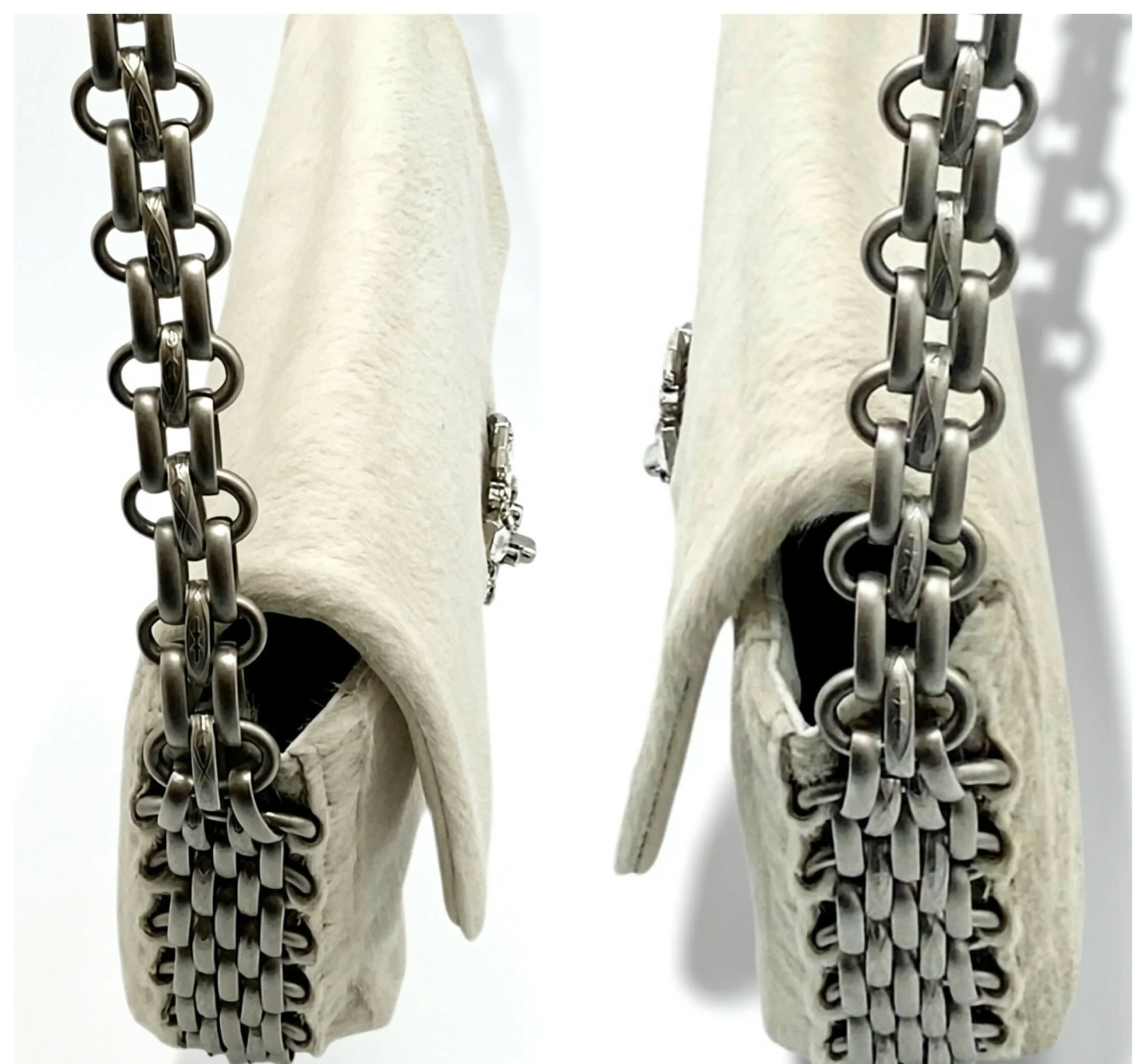 Ultra Rare Chanel 08A Huge Swarovski CC White Pony Classic Medium Flap Bag