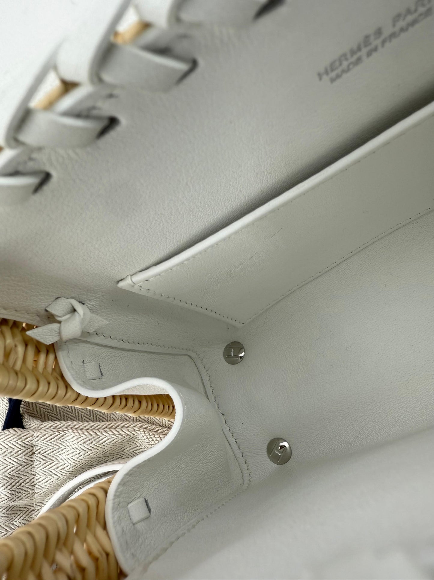 Hermès Mini Kelly 20 “Picnic” White Swift Leather  Palladium Hardware