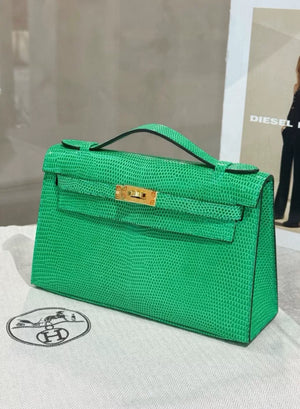 Hermès Kelly Pochette  Vert Jade Lizard Gold Hardware