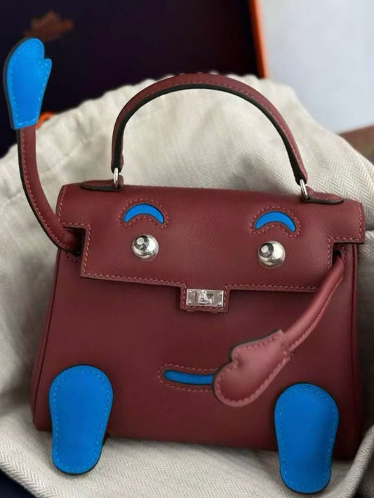 Hermes Kelly doll Rouge H  Blue Hydra Swift leather palladium hardware