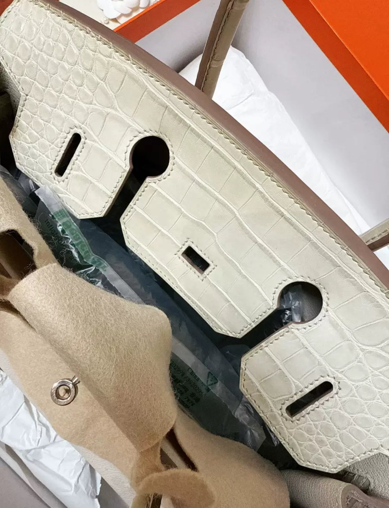 Hermes Birkin Touch 30 Beton Togo leather/Matt alligator crocodile leather Palladium hardware