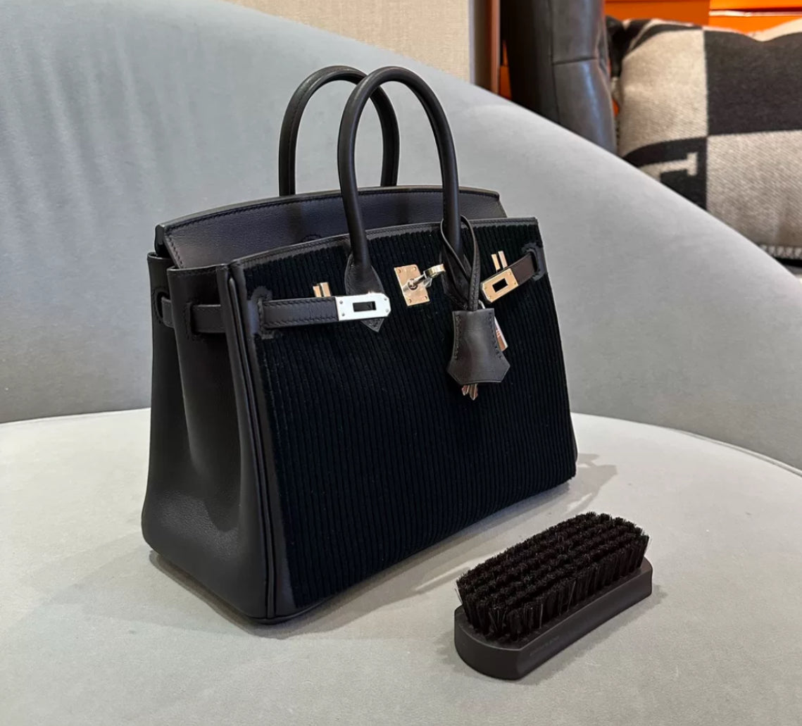 Hermès Limited Edition Black Swift Côte à Côte Tuffetage Birkin 25 Palladium Hardware