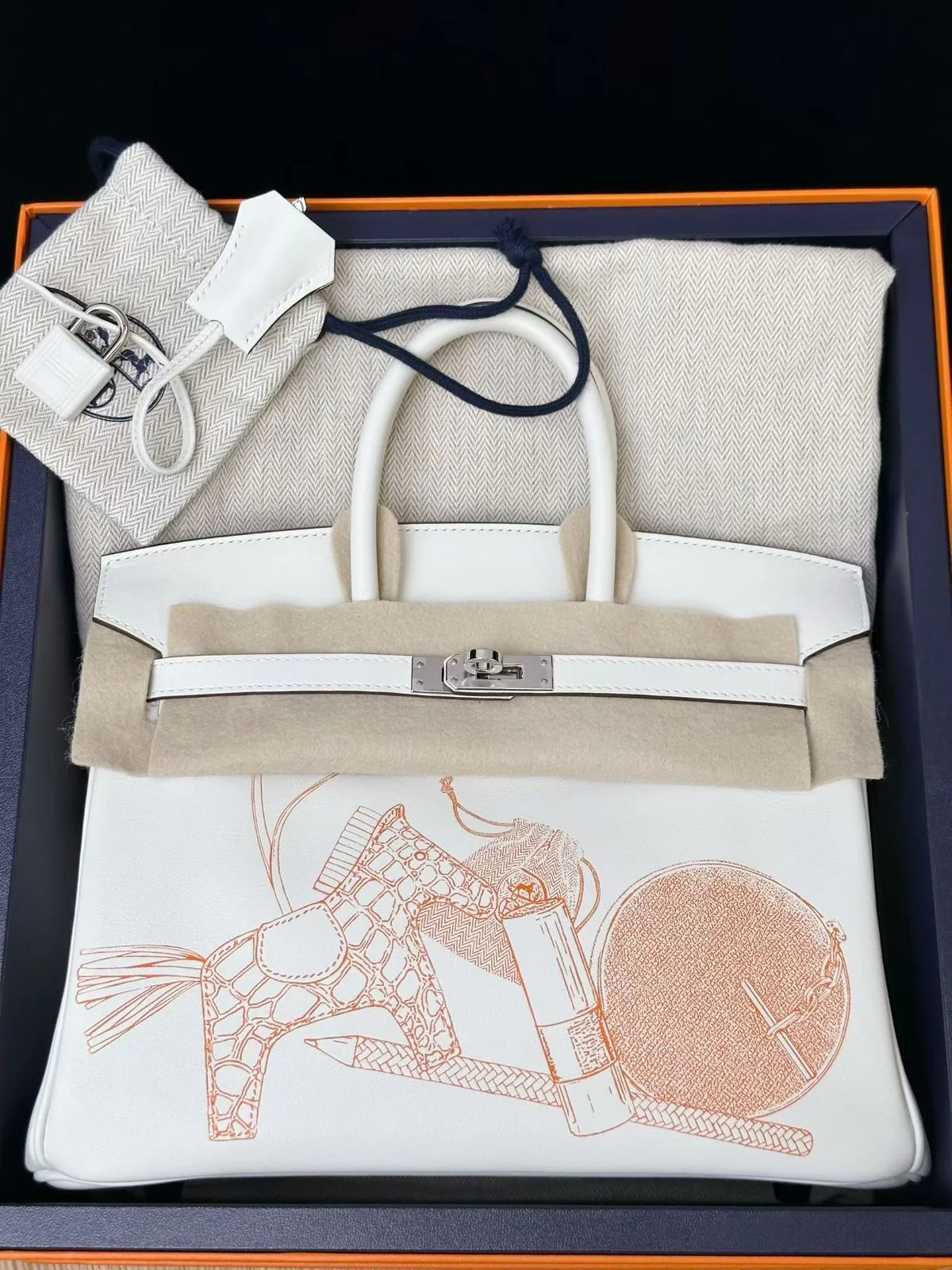 Hermes Birkin 25 In & Out New White/Orange Swift Palladium hardware