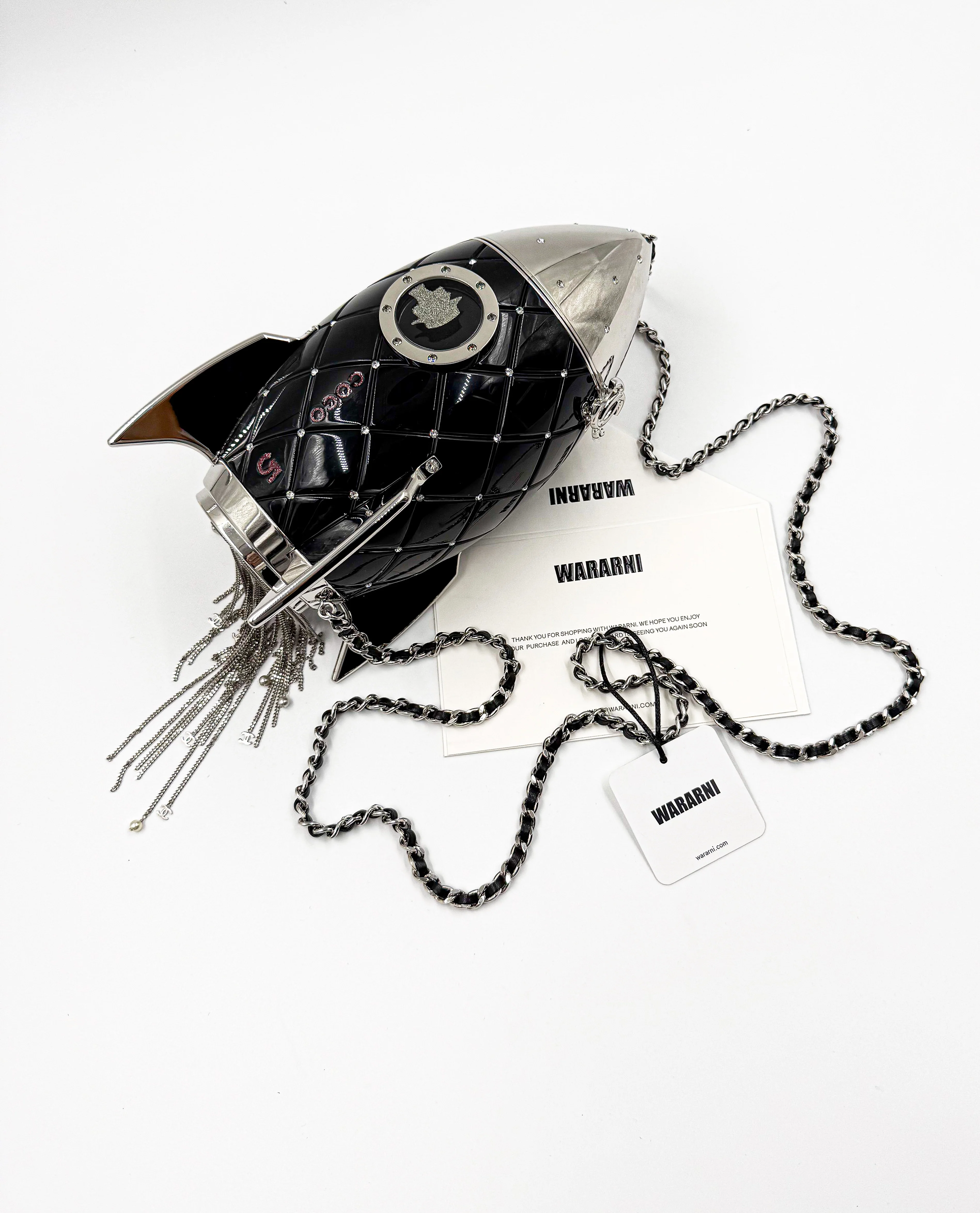 Chanel Limited Edition Rocket Ship Minaudière Bag Black Lucite and Crystals Silver Hardware 2017