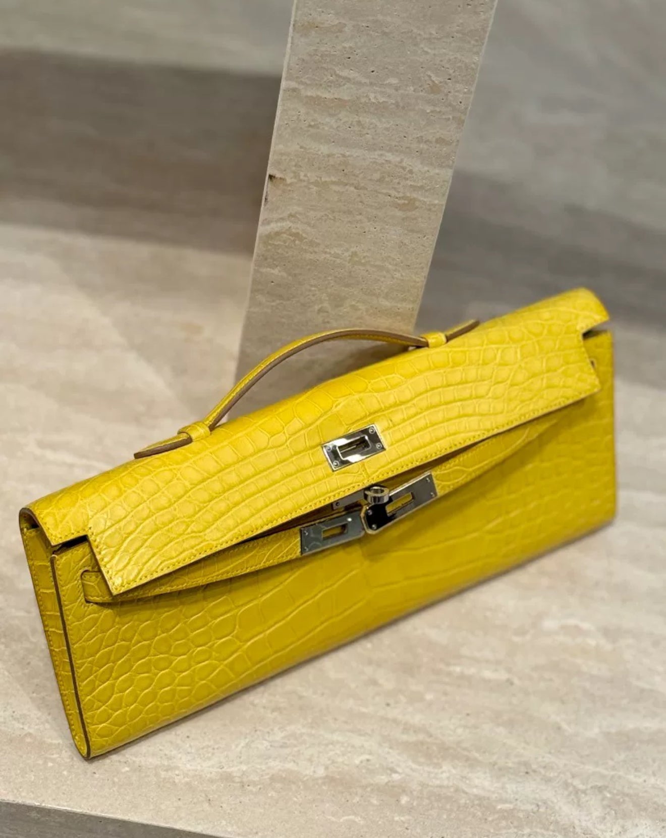 Hermès Kelly Cut hermes Marigold Yellow Matte alligator Leather Palladium hardware