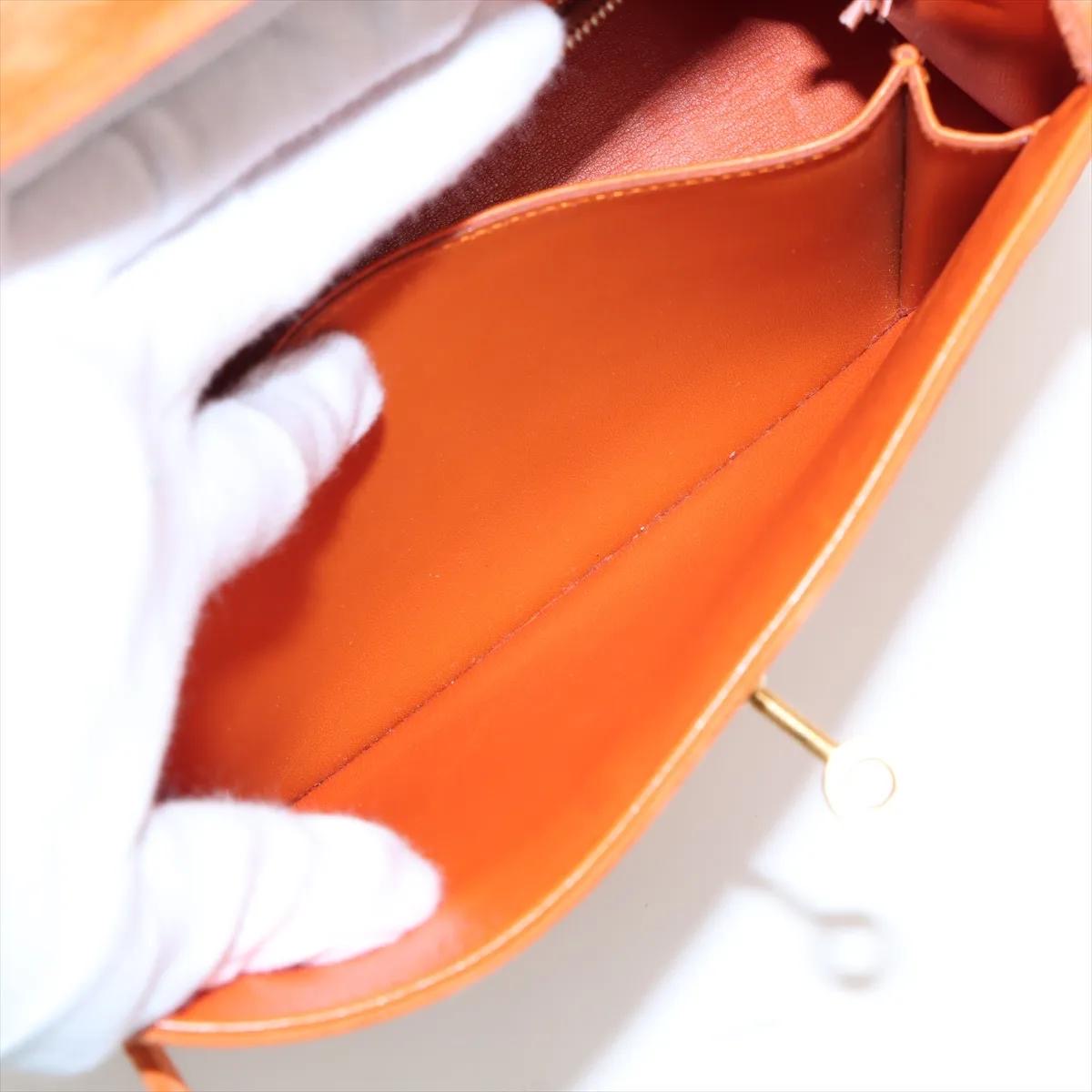 Hermes Kelly 25 Orange Doblis Suede Leather Gold Hardware