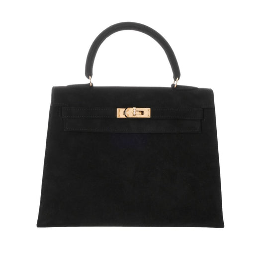 Hermes Kelly 25 Doblis black suede leather gold diamonds hardware