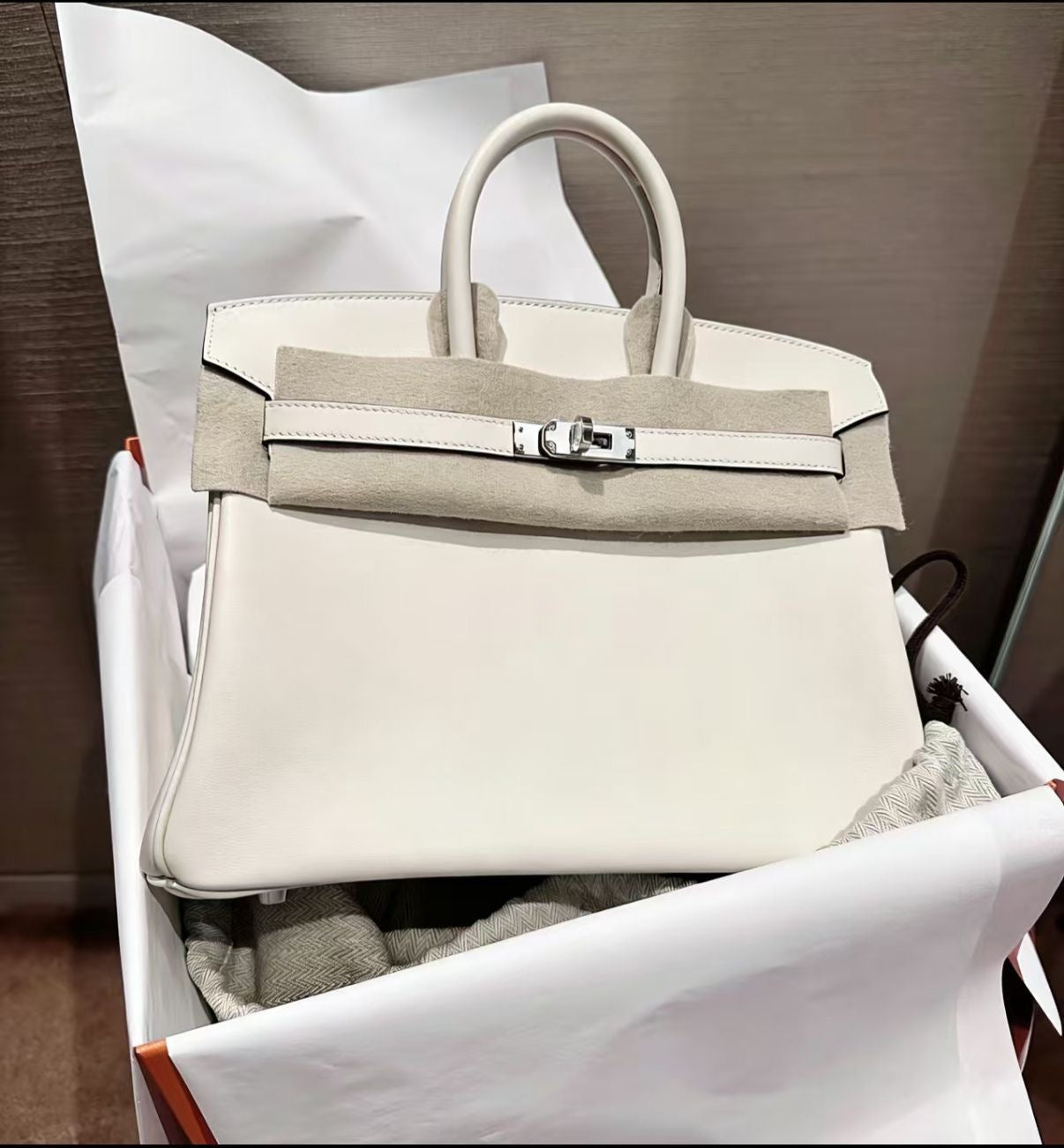 Hermes Birkin 25 Nata Swift leather palladium hardware