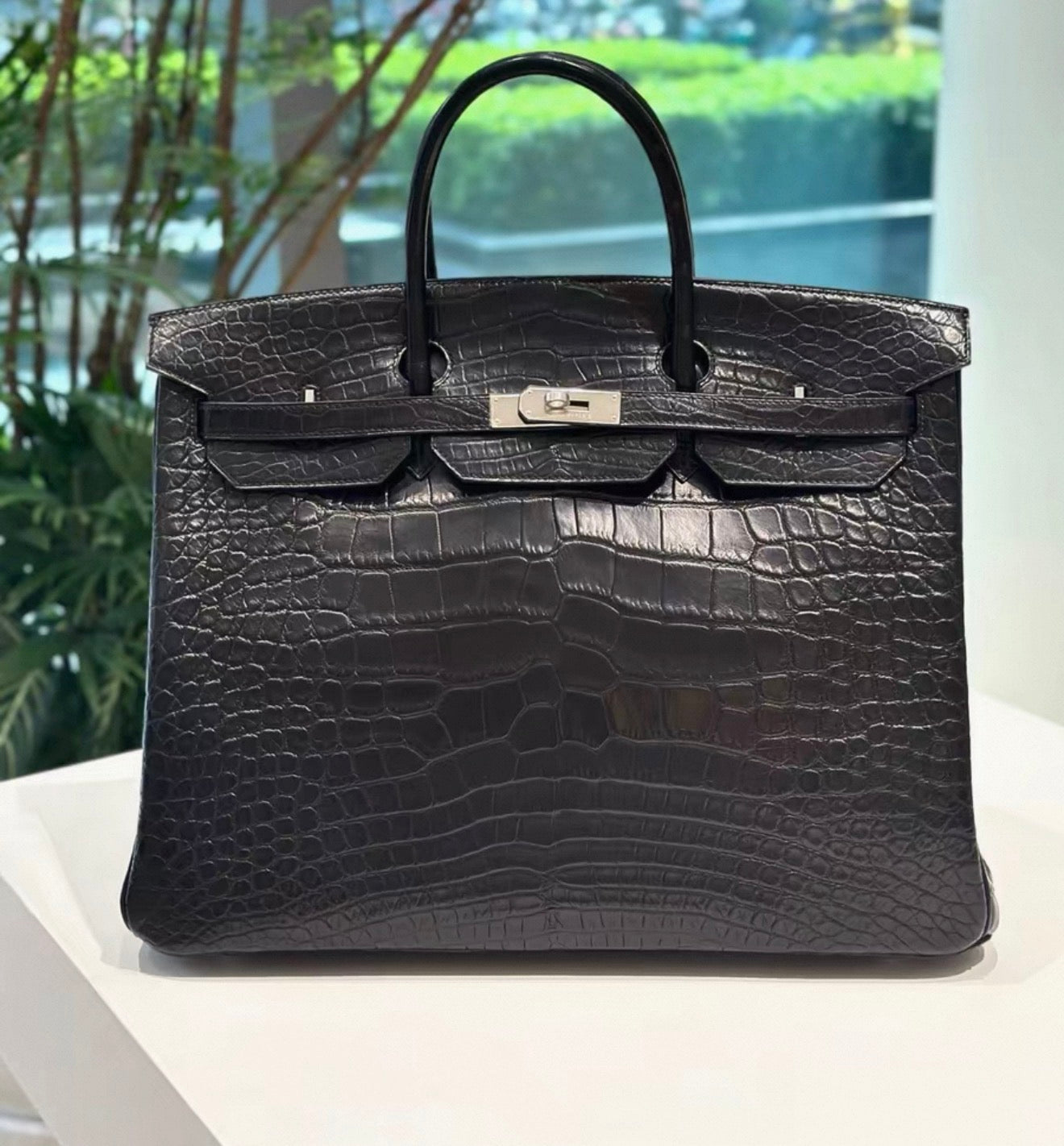 Hermes Birkin 40 Black Matte Porosus Crocodile Leather palladium hardware