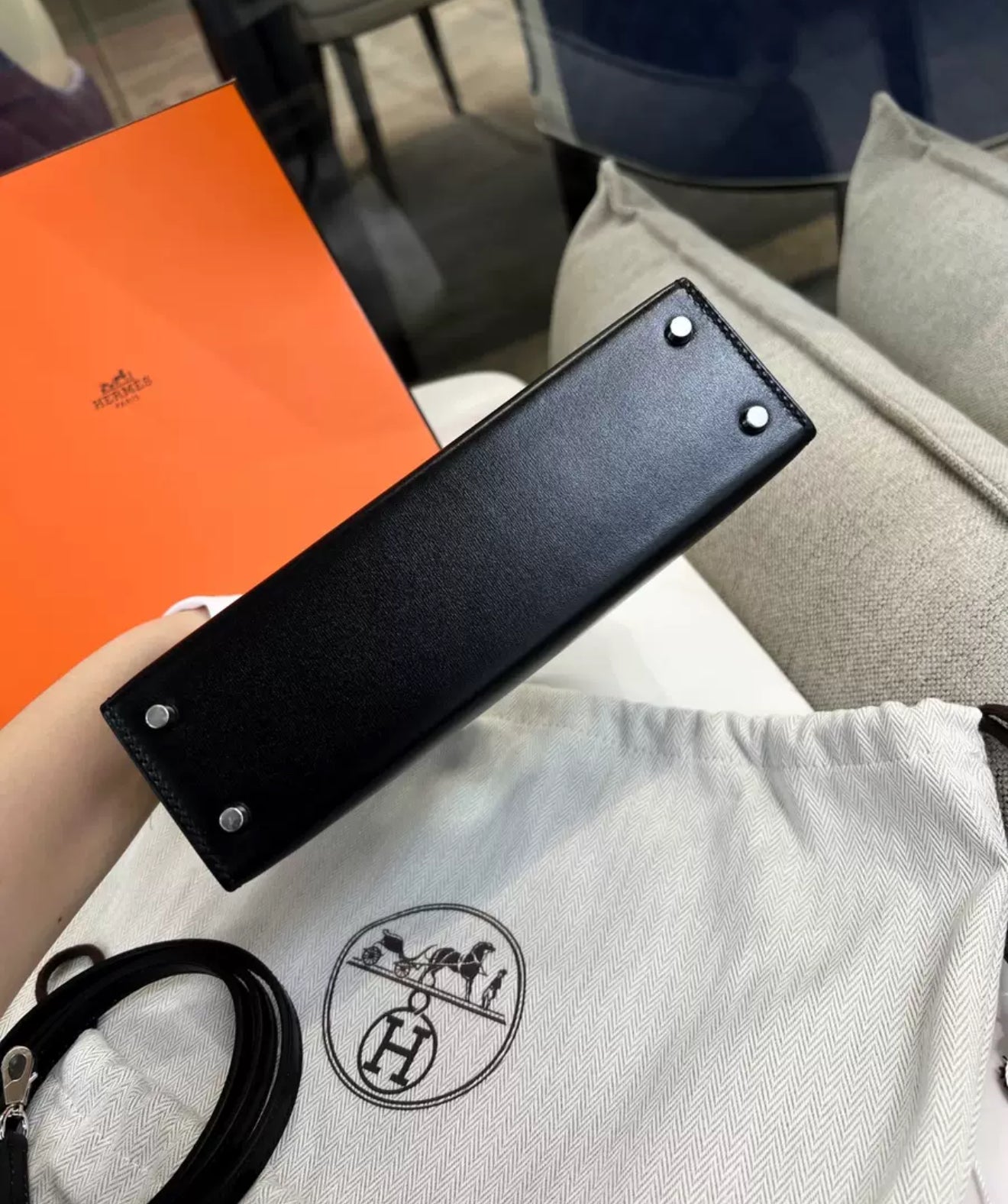 Hermès Mini Kelly Black Box Leather Palladium Hardware