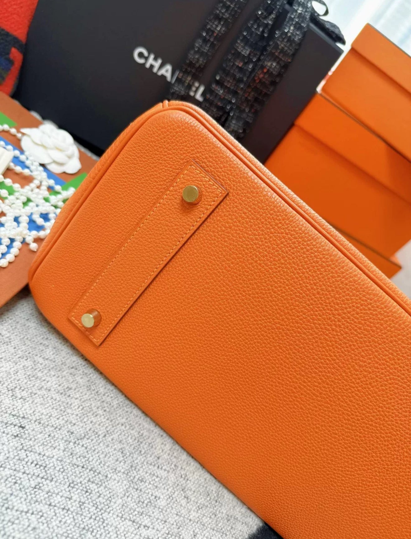 Hermes Shoulder Birkin Orange Togo Leather Gold Hardware