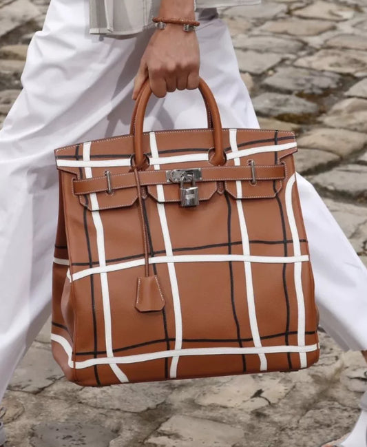 Hermès HAC 40 Haut à Courroies in Gold, White and Black Evercolor and Evergrain Hacarreaux Palladium Hardware